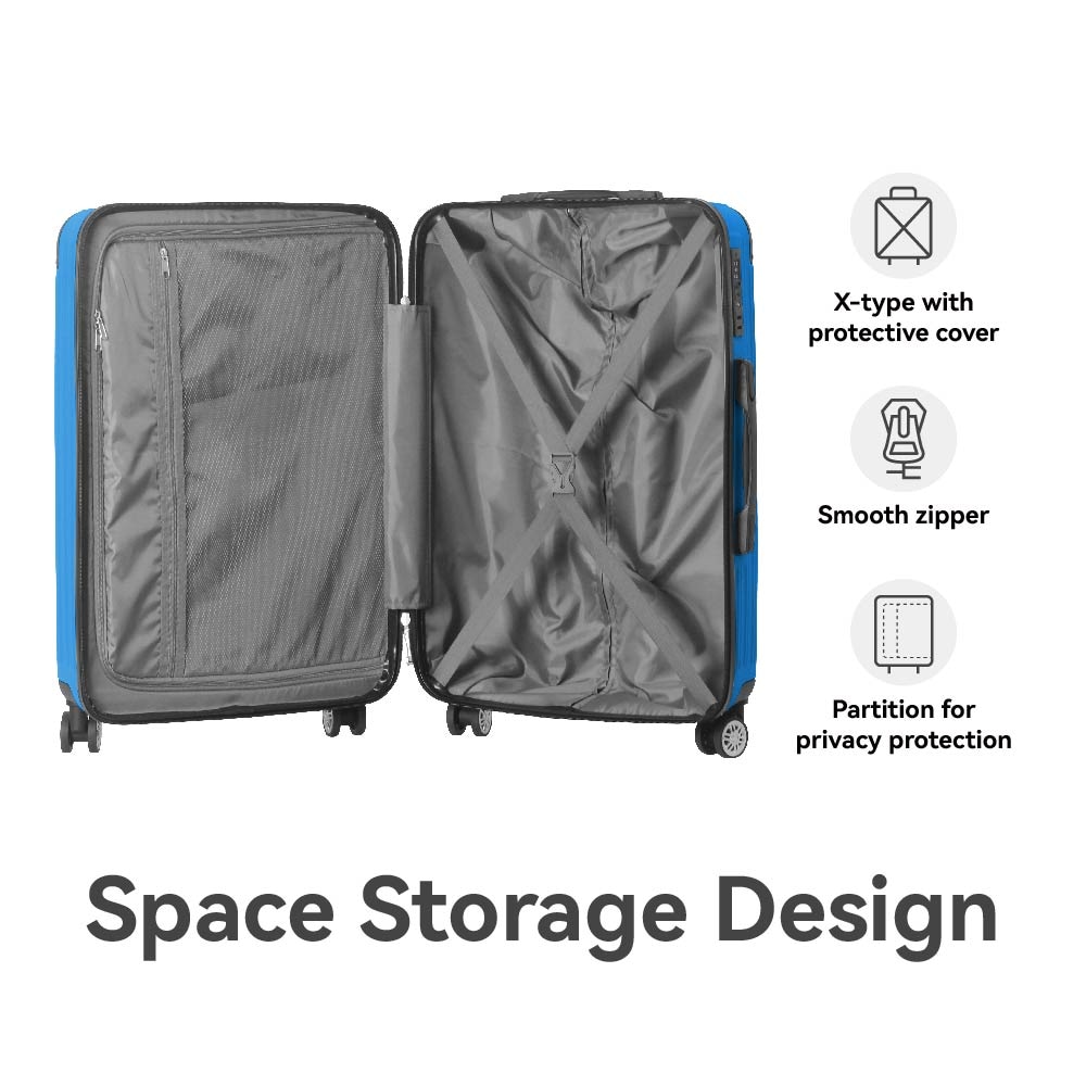 3-Piece Lightweight ABS Hardshell Luggage Set (20", 24", 26") In Deep Blue With Spinner Wheels, TSA Lock, And Adjustable Telescopic Handle - Durable Travel Suitcases_voghion.com